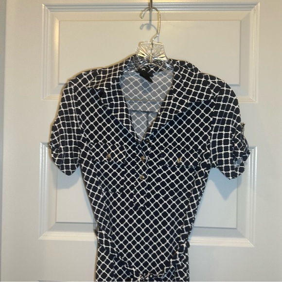 Enfocus Studio Navy Blue Print Short Sleeve Aline Dress size 4 - Picture 7 of 10